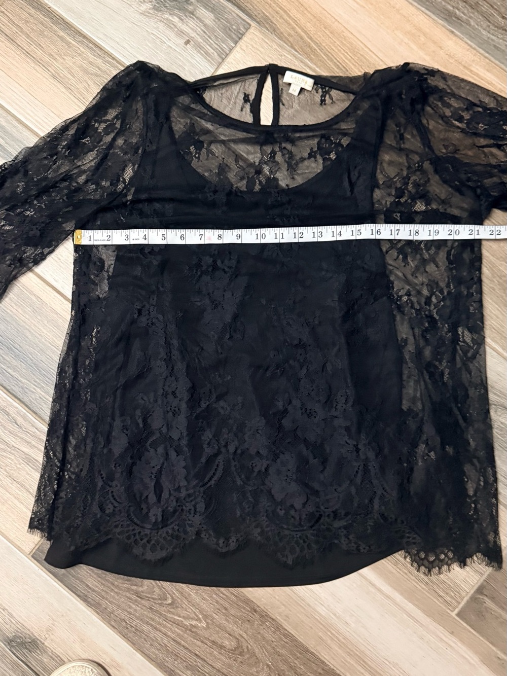 Black Lace Long-Sleeve Women's Top - Elegant Sheer Overlay - Picture 5 of 13